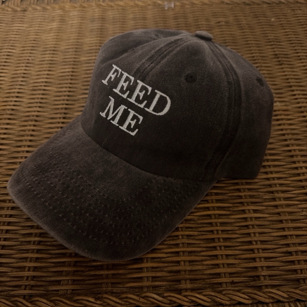 Brown 'FEED ME' Embroidered Baseball Cap
